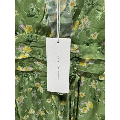 Floral Green Mini Dress With Long Sleeves Tie Waist & Square Neck - Lush Women's Size L