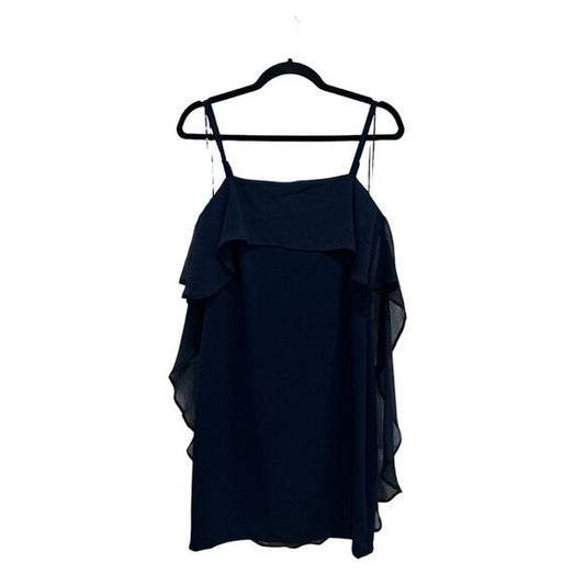 DKNY Women's Navy Ruffle Chiffon Shift Dress Size 8 New With Tags