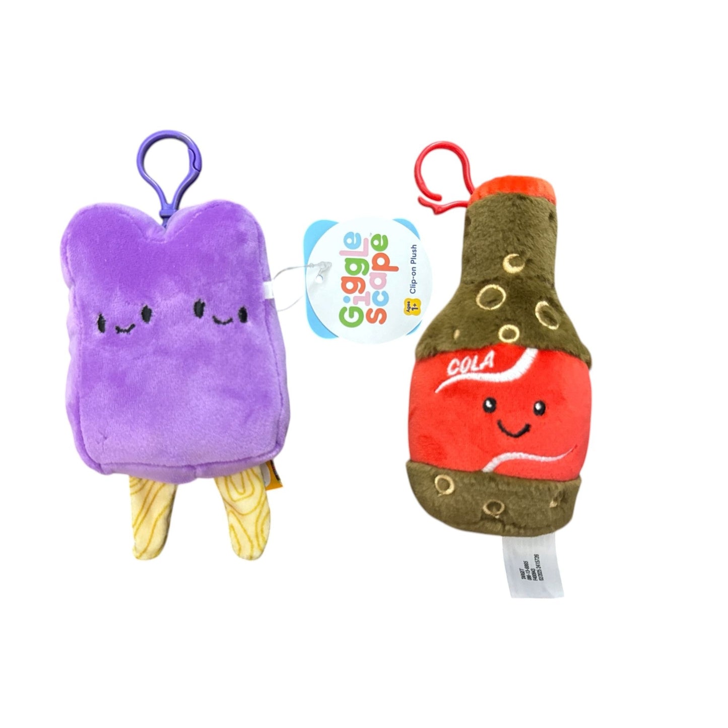 Giggle Scape Clip-On Plush Set - Cola Bottle & Popsicle Design Soft & Cute Toys For Bags Or Backpacks