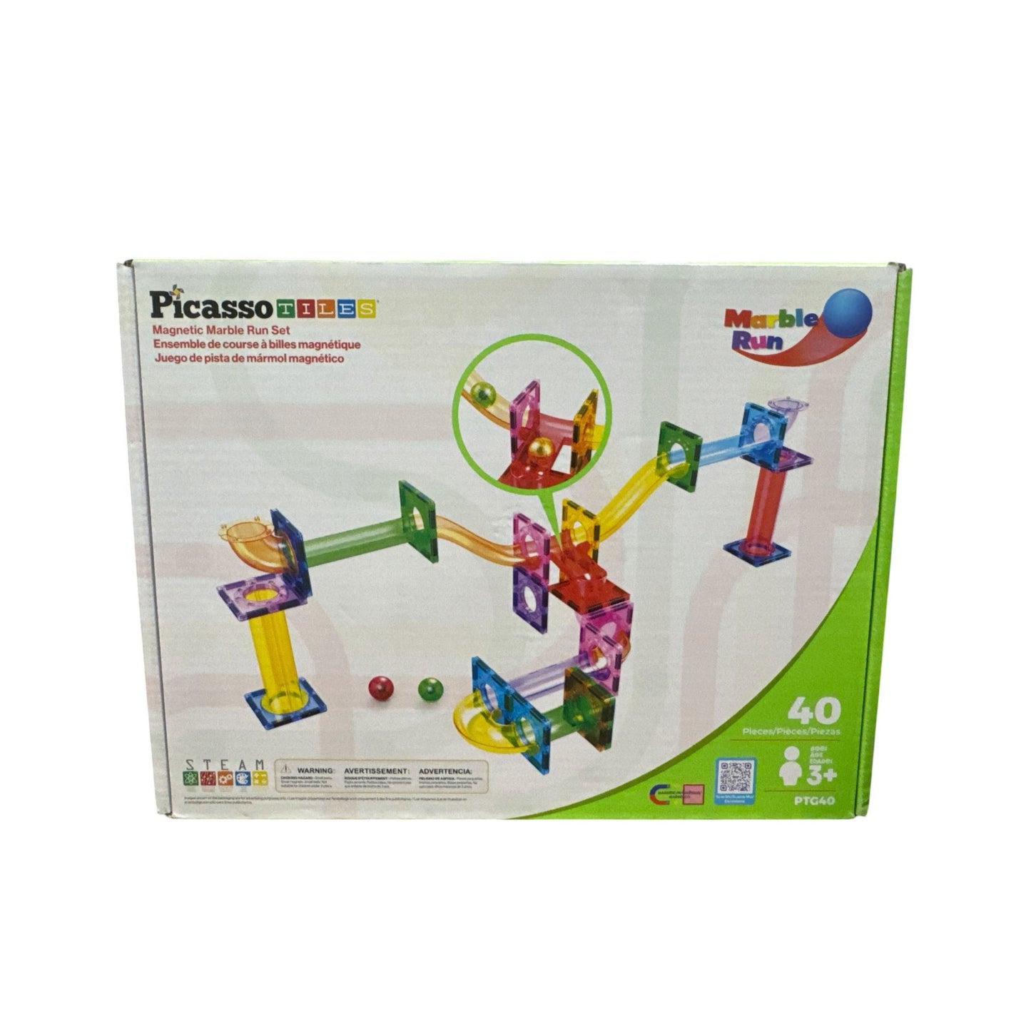 PicassoTiles Magnetic Marble Run Set 40-Piece STEM Toy For Kids Ages 3+ Educational Construction & Creative Play