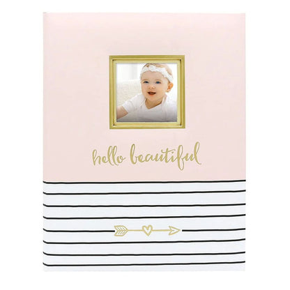Pearhead Baby Memory Book With Photo Insert & Family Tree Pages Pink & White Striped Design
