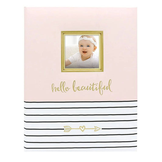 Pearhead Baby Memory Book With Photo Insert & Family Tree Pages Pink & White Striped Design