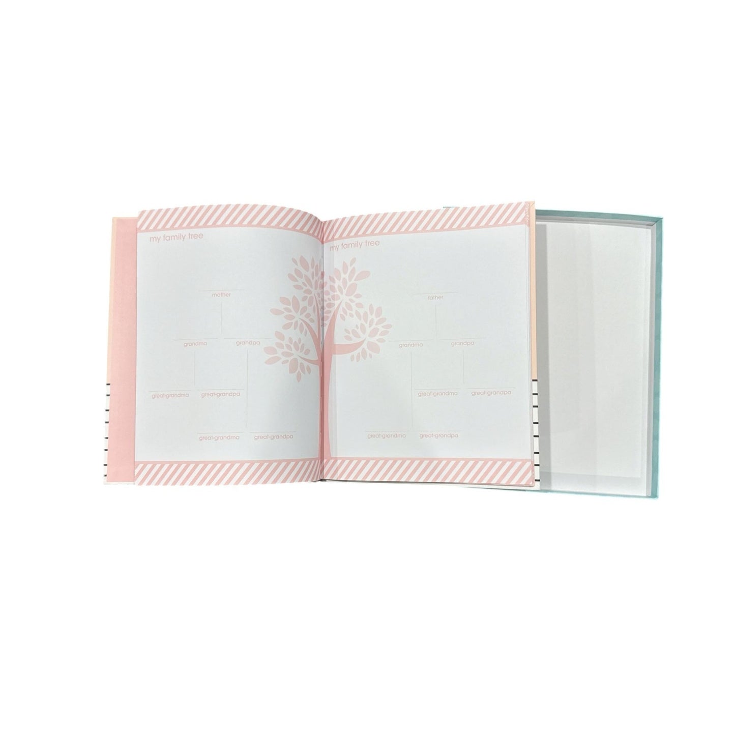 Pearhead Baby Memory Book With Photo Insert & Family Tree Pages Pink & White Striped Design