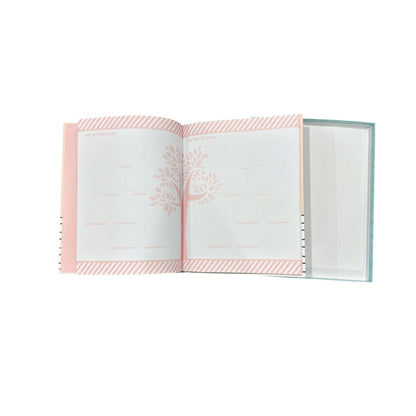 Pearhead Baby Memory Book With Photo Insert & Family Tree Pages Pink & White Striped Design