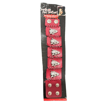 Devils In Red Leather Bracelet With Silver Devil Heads Design