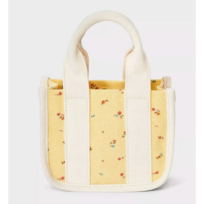 Cat & Jack Mini Yellow Floral Canvas Tote Bag With White Handles