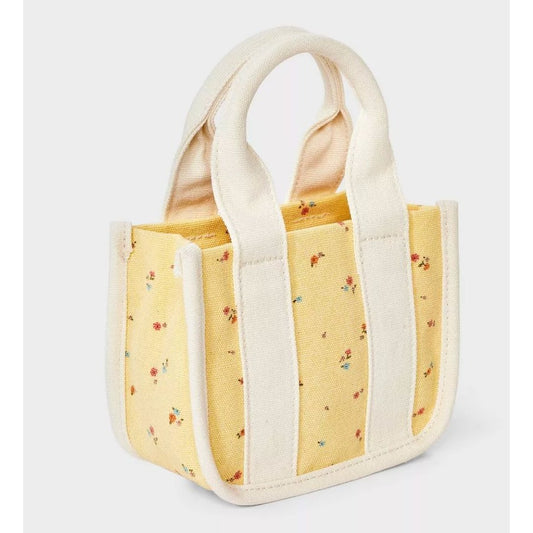 Cat & Jack Mini Yellow Floral Canvas Tote Bag With White Handles