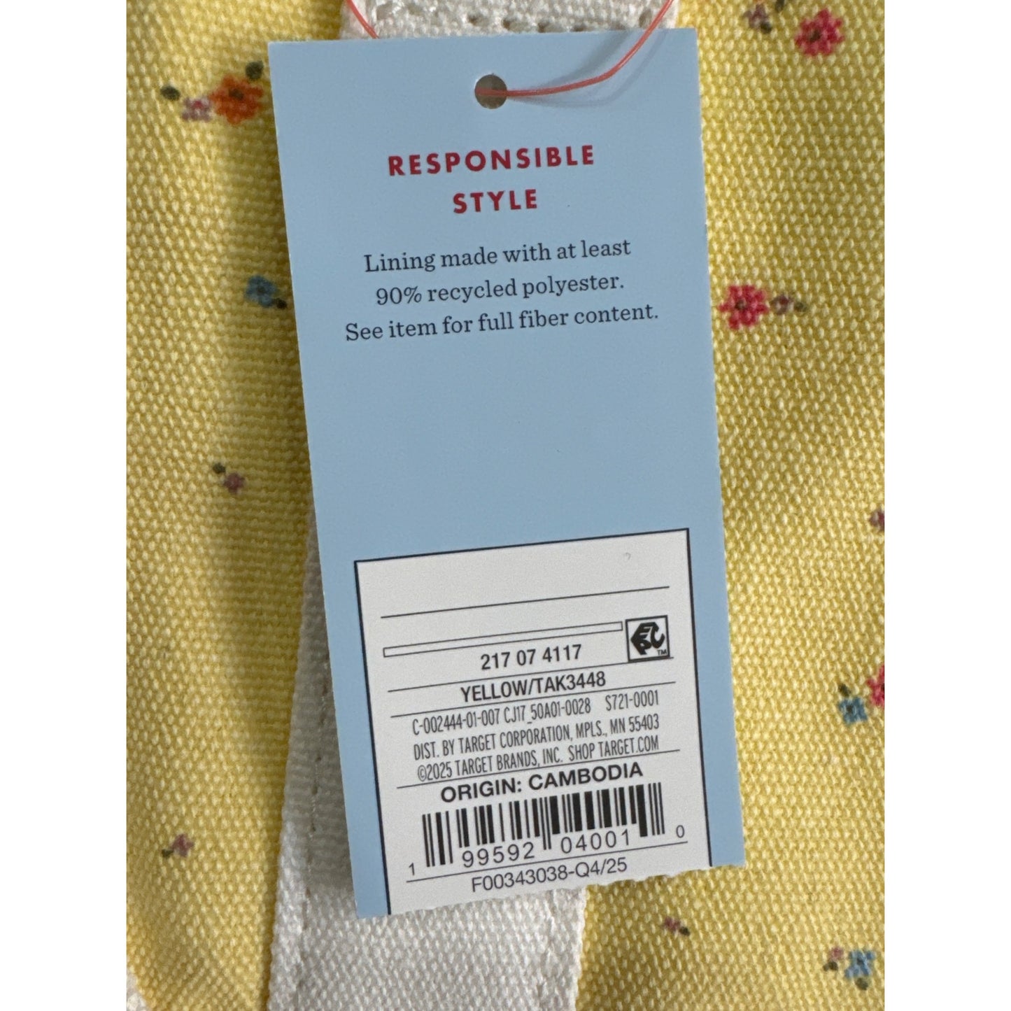 Cat & Jack Mini Yellow Floral Canvas Tote Bag With White Handles