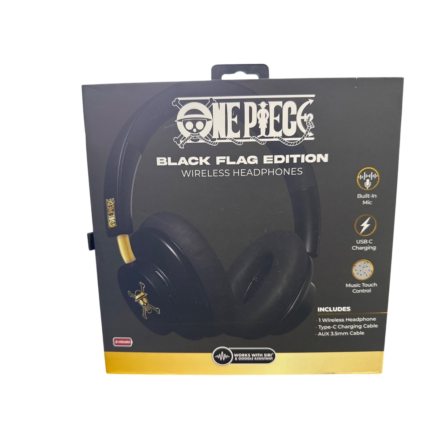 One Piece Black Flag Edition Wireless Headphones USB-C Charging Touch Control Built-In Mic 8-Hour Battery Life