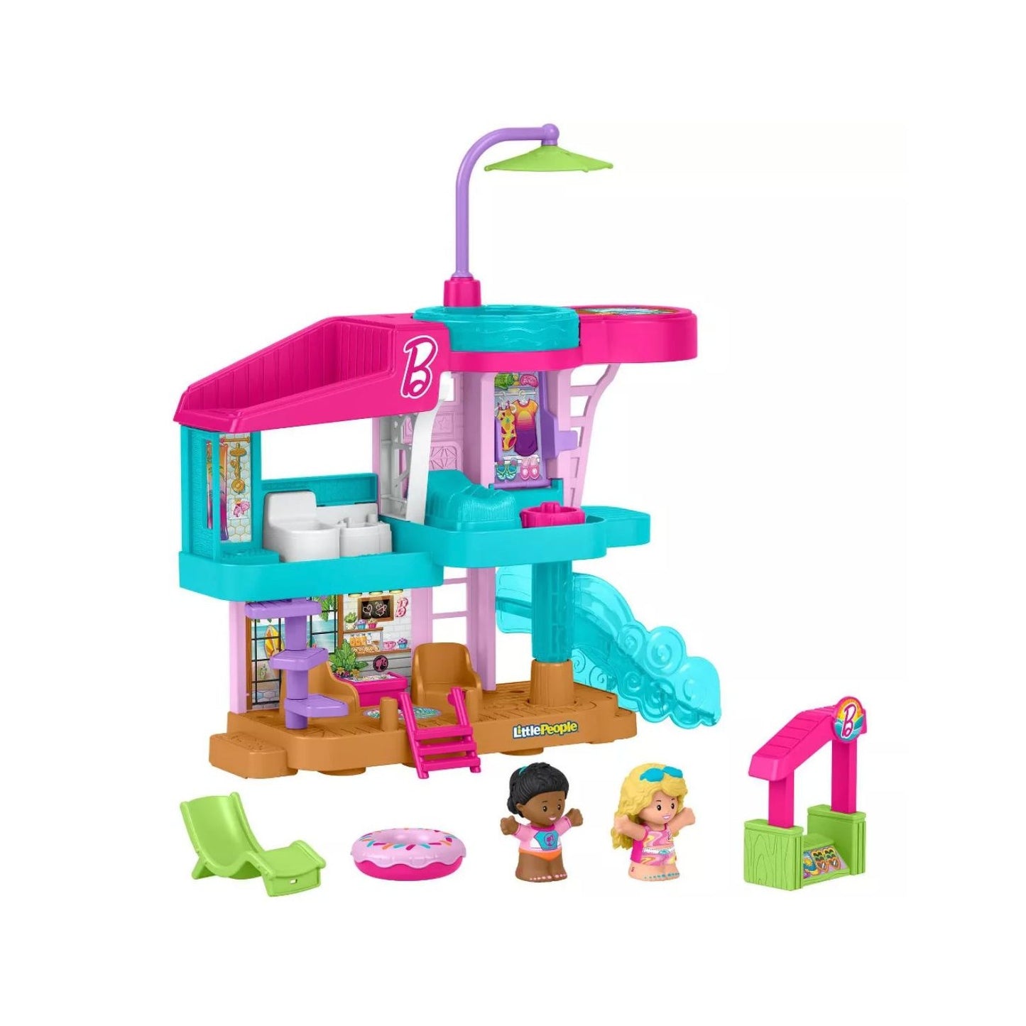 Barbie Little People Beach House Playset By Fisher-Price 5 Play Pieces For Ages 1.5+ Multicolor