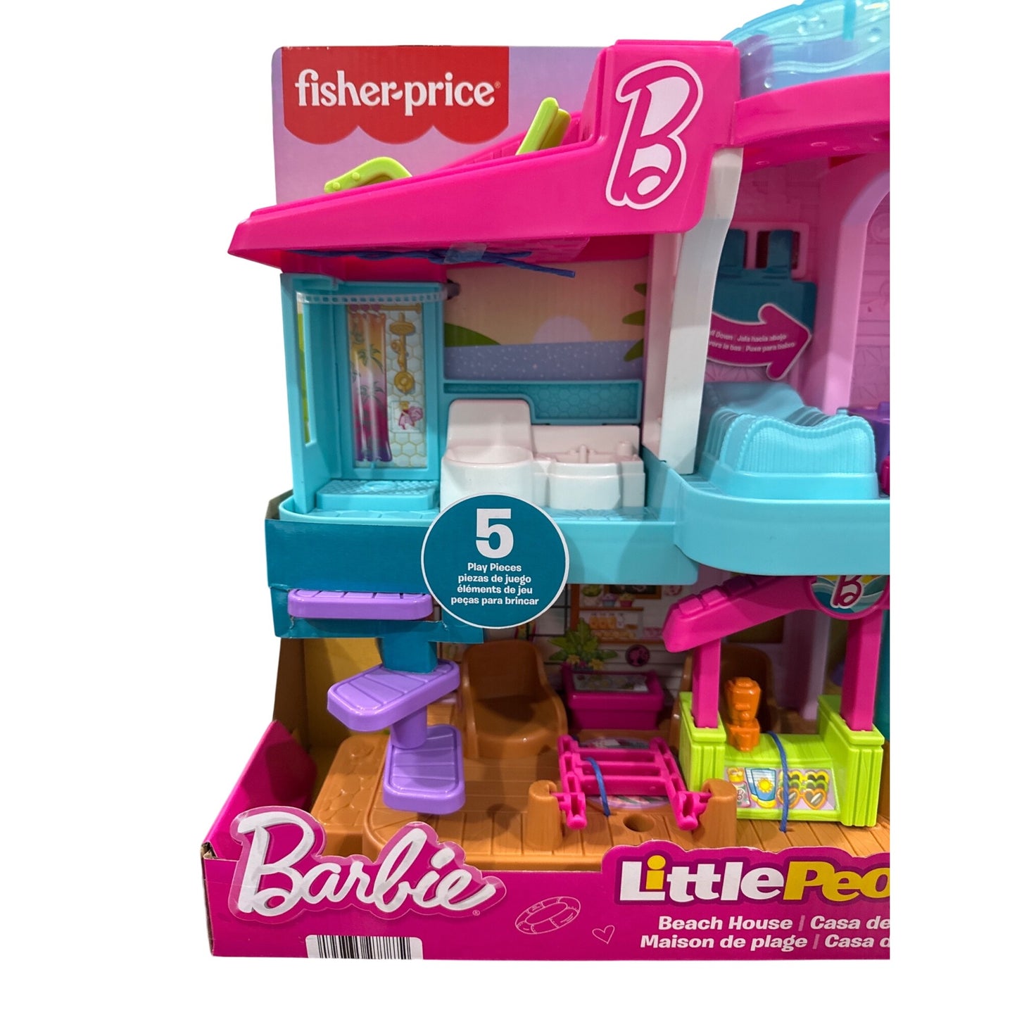 Barbie Little People Beach House Playset By Fisher-Price 5 Play Pieces For Ages 1.5+ Multicolor