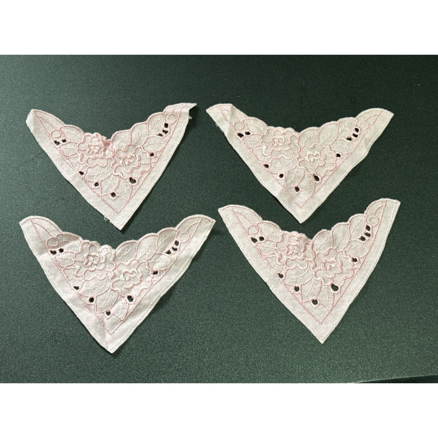 Decorative Floral Lace Appliqué Set Of 4 Pink Embroidered Fabric Craft Supplies