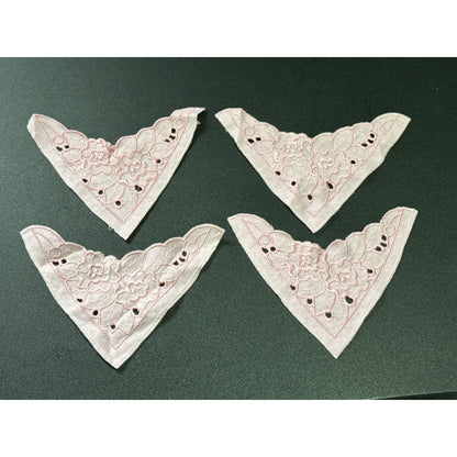 Decorative Floral Lace Appliqué Set Of 4 Pink Embroidered Fabric Craft Supplies