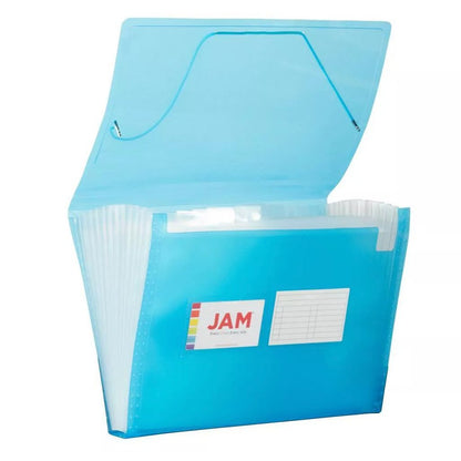JAM Expanding File 13 Pockets Letter Size 9x13 In Blue Durable Plastic Organizer Document Storage