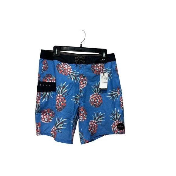 Rip Curl Boys Pineapple Print Blue Swim Trunks Size 20