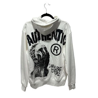 White Graphic Hoodie With "Authentic" & "I Am Allergic To People" Text Kangaroo Pocket Small Size