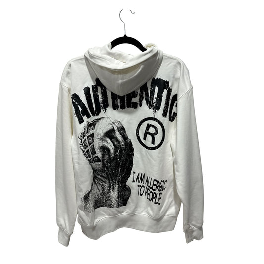 White Graphic Hoodie With "Authentic" & "I Am Allergic To People" Text Kangaroo Pocket Small Size