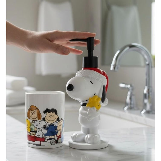 Peanuts Snoopy Christmas Soap Dispenser & Toothbrush Holder Set