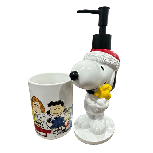 Peanuts Snoopy Christmas Soap Dispenser & Toothbrush Holder Set