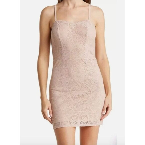 Dress The Population Beige Lace Mini Dress With Spaghetti Straps Size M