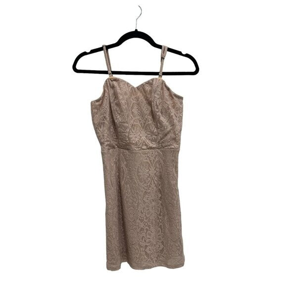 Dress The Population Beige Lace Mini Dress With Spaghetti Straps Size M