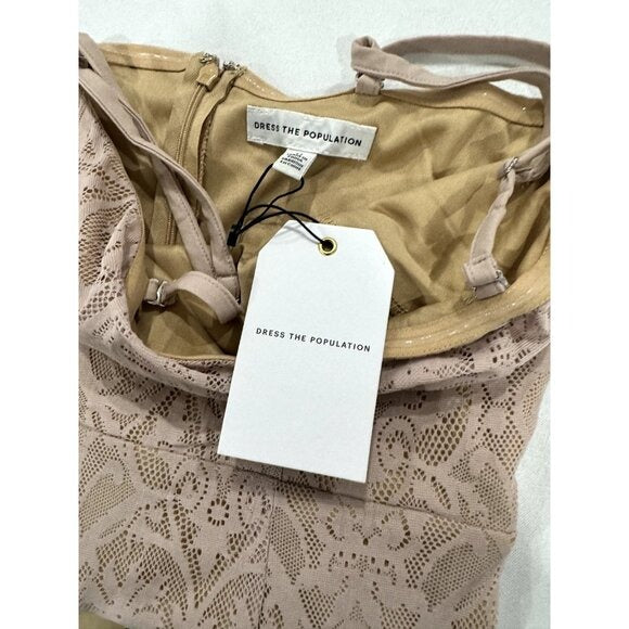 Dress The Population Beige Lace Mini Dress With Spaghetti Straps Size M