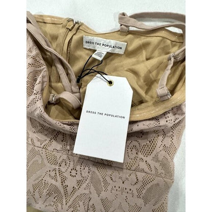 Dress The Population Beige Lace Mini Dress With Spaghetti Straps Size M