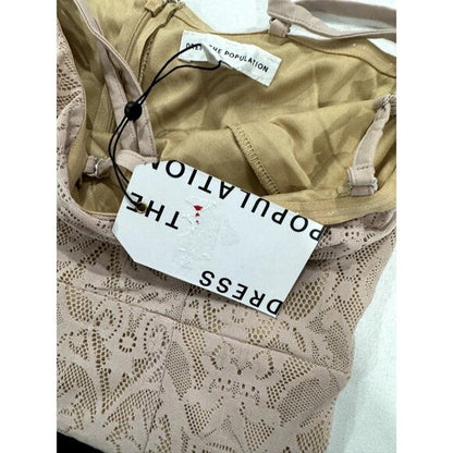 Dress The Population Beige Lace Mini Dress With Spaghetti Straps Size M