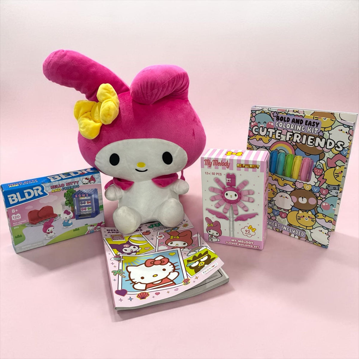 Hello Kitty & My Melody Gift Bundle - Plush Backpack Coloring Kits Activity Book & Building Set