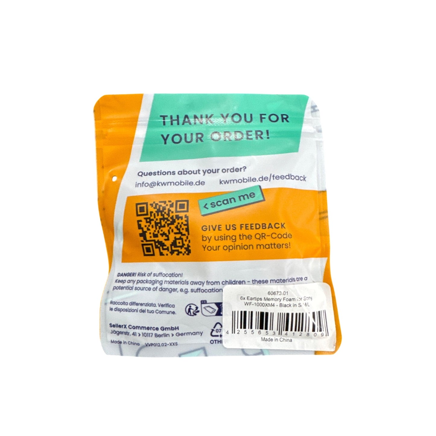 KWmobile Memory Foam Eartips For Sony WF-1000XM4 S/M/L Black - 6 Pieces