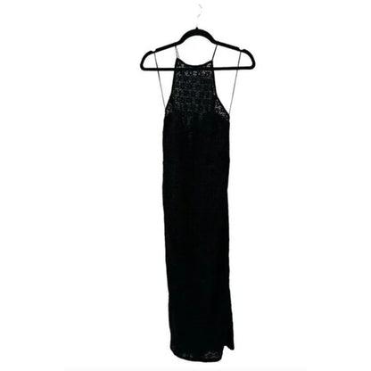 Bardot Lace Halter Neck Midi Dress Black Sleeveless Sheath Evening Cocktail Women's XS