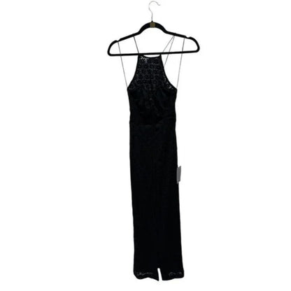 Bardot Lace Halter Neck Midi Dress Black Sleeveless Sheath Evening Cocktail Women's XS