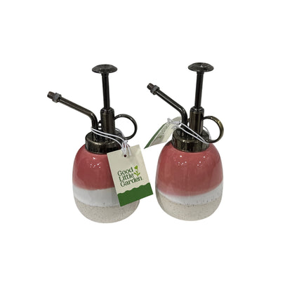 Good Little Garden Ceramic & Metal Plant Mister 2-Set - Pink Ombre - Indoor Gardening Sprayer - New