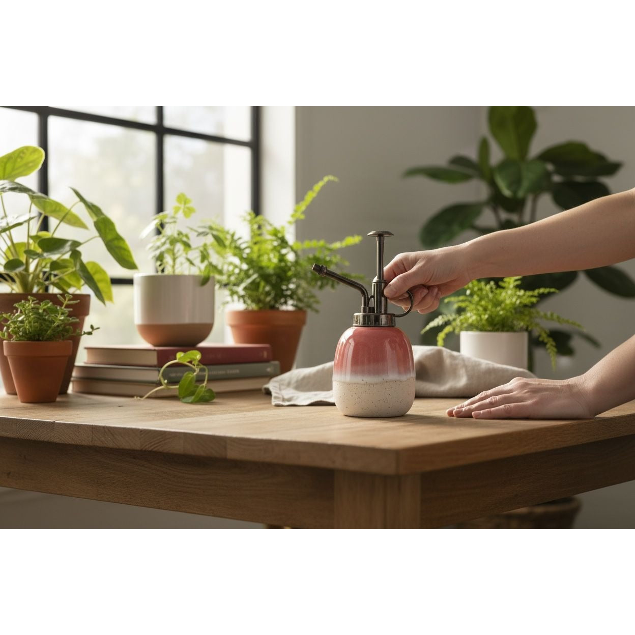 Good Little Garden Ceramic & Metal Plant Mister 2-Set - Pink Ombre - Indoor Gardening Sprayer - New