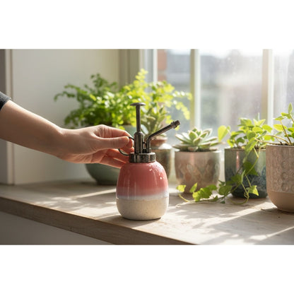 Good Little Garden Ceramic & Metal Plant Mister 2-Set - Pink Ombre - Indoor Gardening Sprayer - New