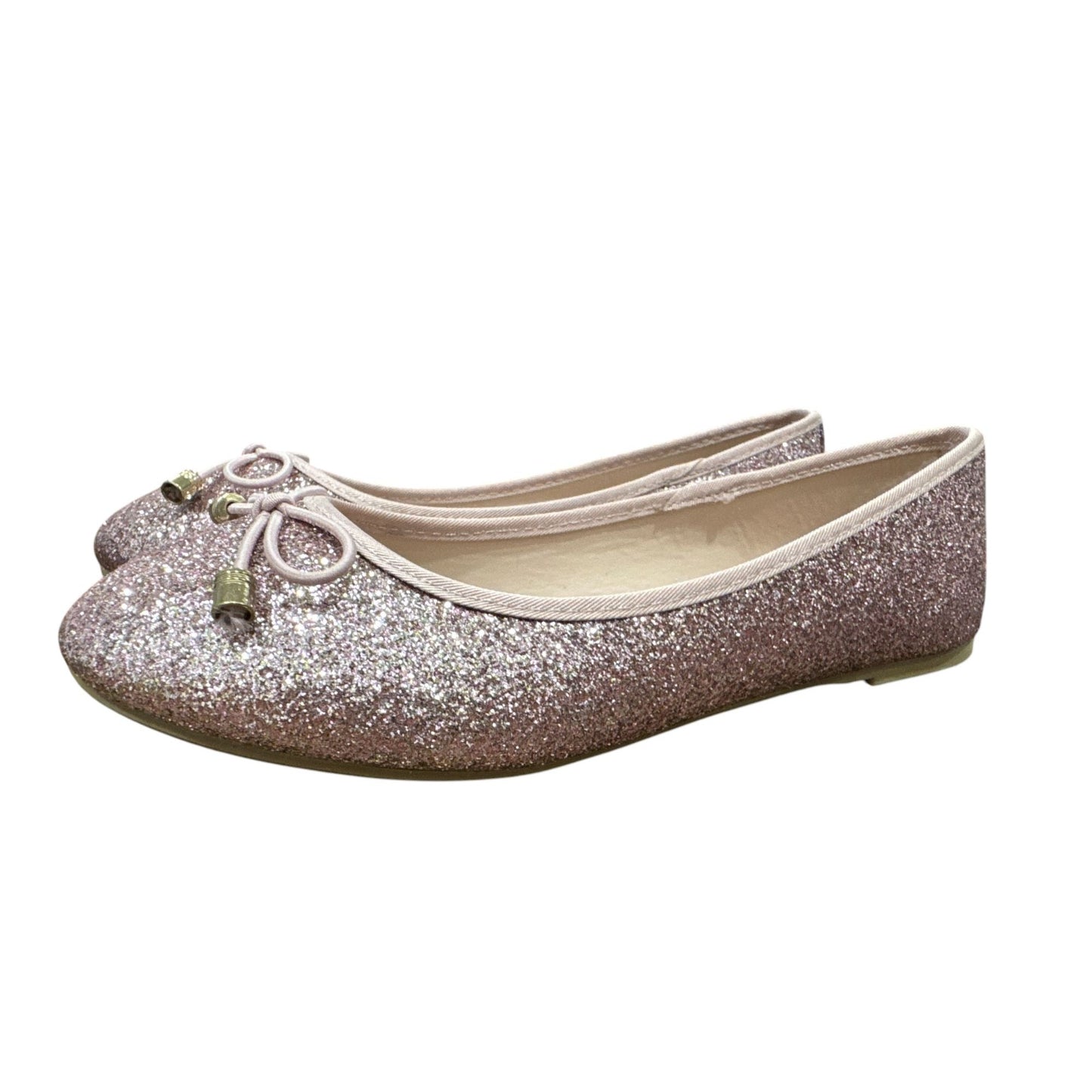 Glitter Pink Ballet Flats With Bow Accents Size 5 US Chic & Comfortable Shoes For Women