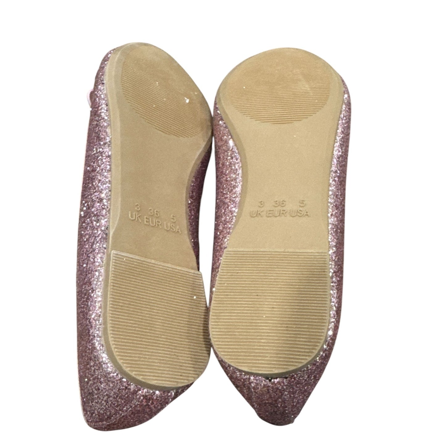 Glitter Pink Ballet Flats With Bow Accents Size 5 US Chic & Comfortable Shoes For Women