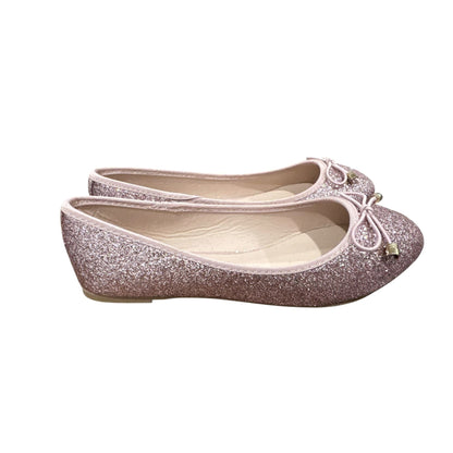 Glitter Pink Ballet Flats With Bow Accents Size 5 US Chic & Comfortable Shoes For Women