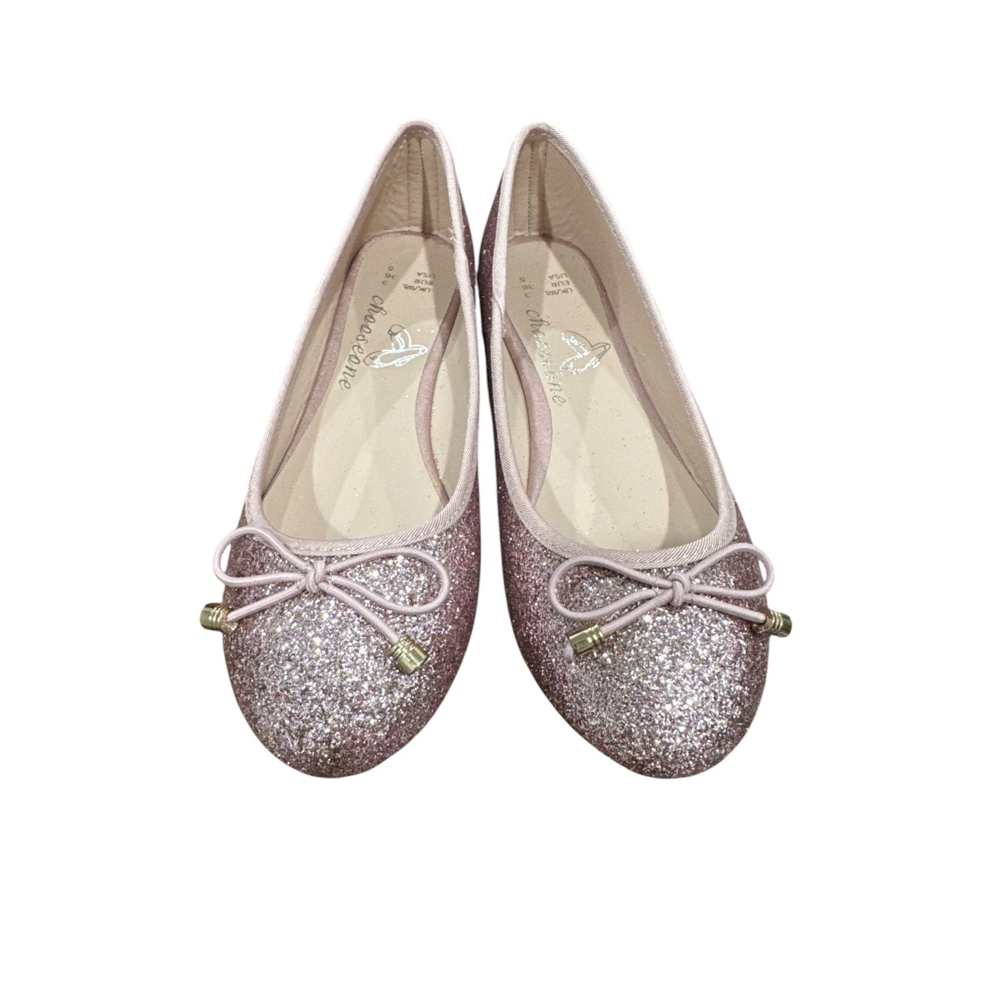 Glitter Pink Ballet Flats With Bow Accents Size 5 US Chic & Comfortable Shoes For Women