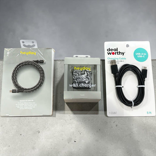 Heyday & Deal Worthy USB-C Charging Bundle: 6 Ft Fast Charging Cable, Wall Charger, 5 Ft USB-A To USB-C Cable