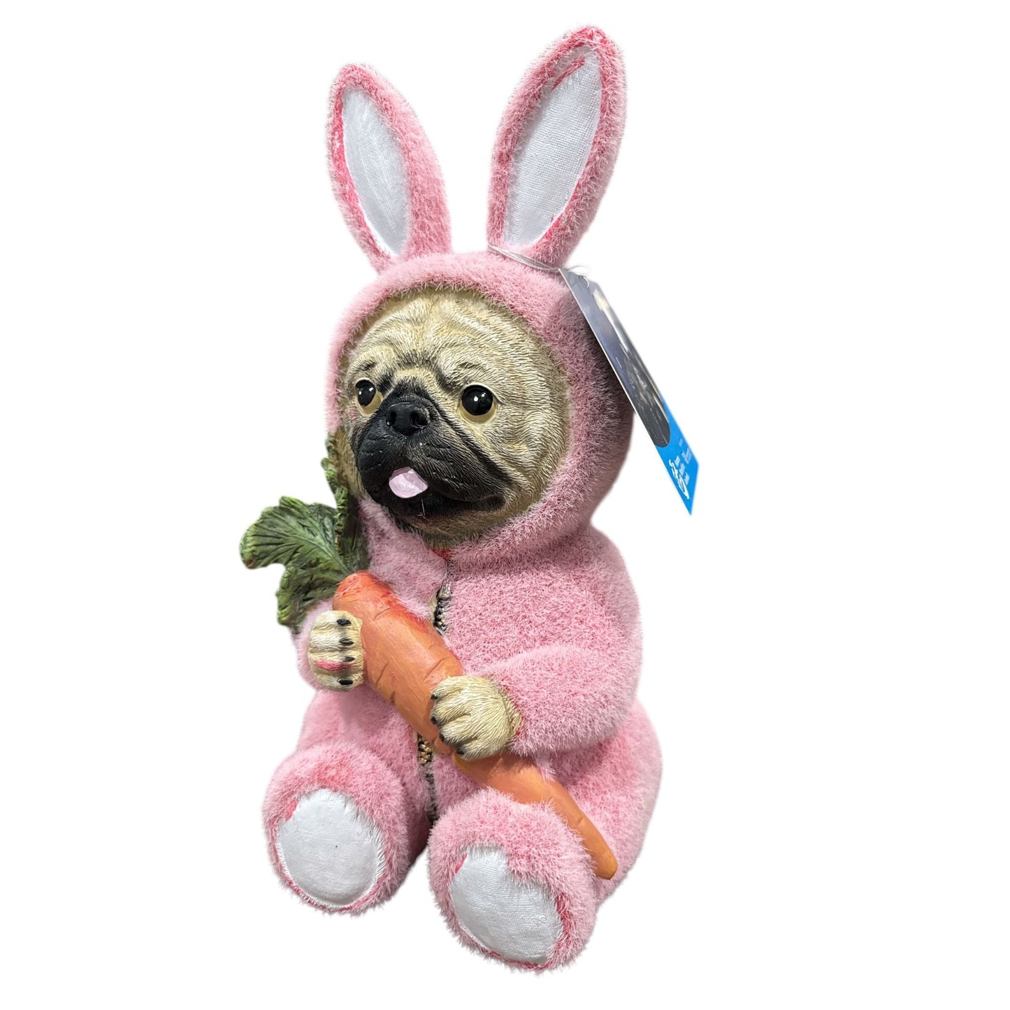Humane Society Pink Easter Bunny Suit Pug Dog With Carrot Statue Figurine New