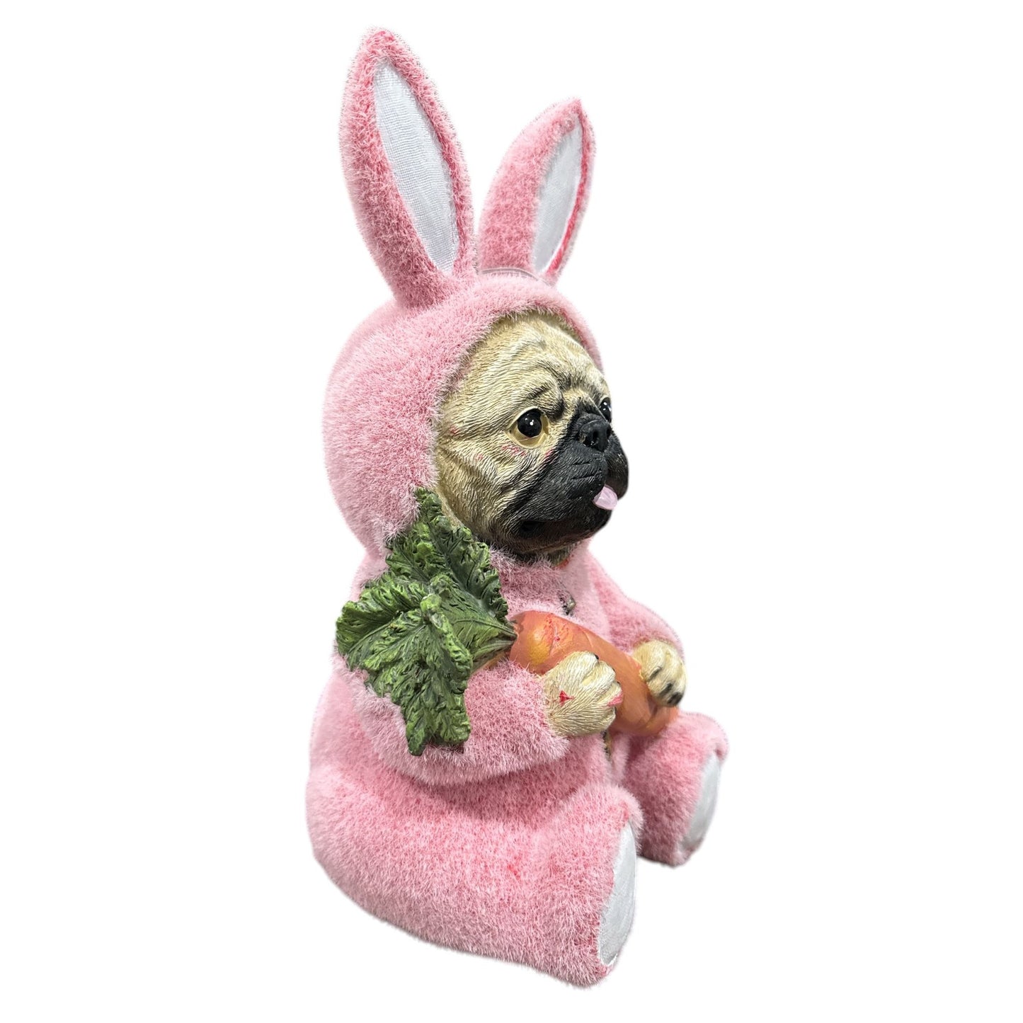 Humane Society Pink Easter Bunny Suit Pug Dog With Carrot Statue Figurine New