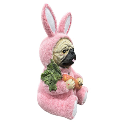 Humane Society Pink Easter Bunny Suit Pug Dog With Carrot Statue Figurine New