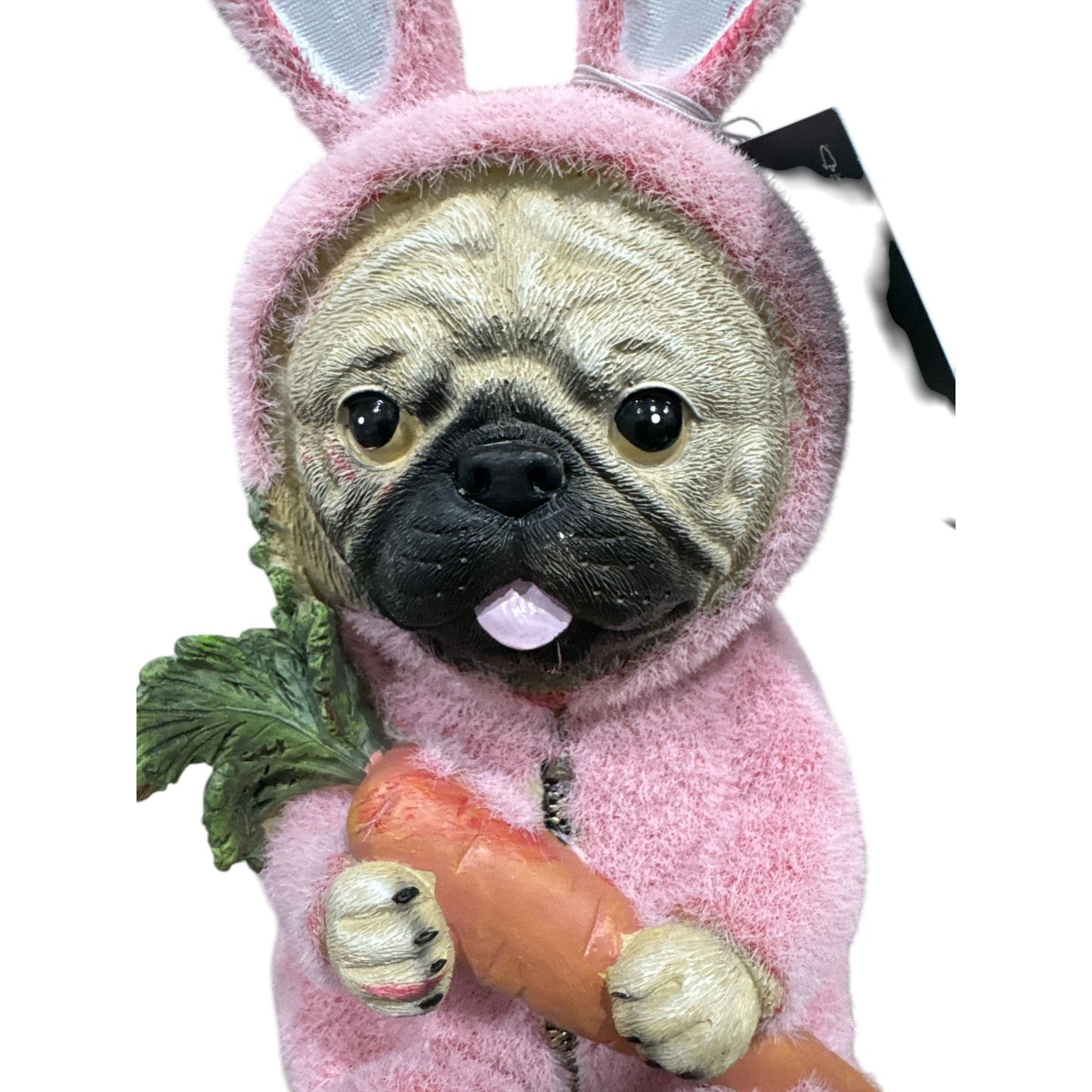 Humane Society Pink Easter Bunny Suit Pug Dog With Carrot Statue Figurine New