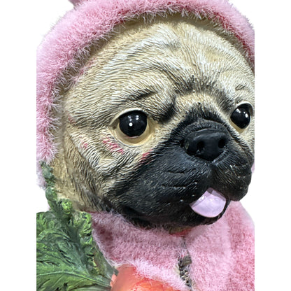 Humane Society Pink Easter Bunny Suit Pug Dog With Carrot Statue Figurine New