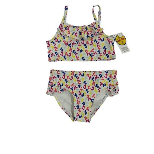 Harper Canyon Girls 2-Piece UPF 50+ Swimsuit With Ruffle Detail Size 5 Multicolor Leopard Print