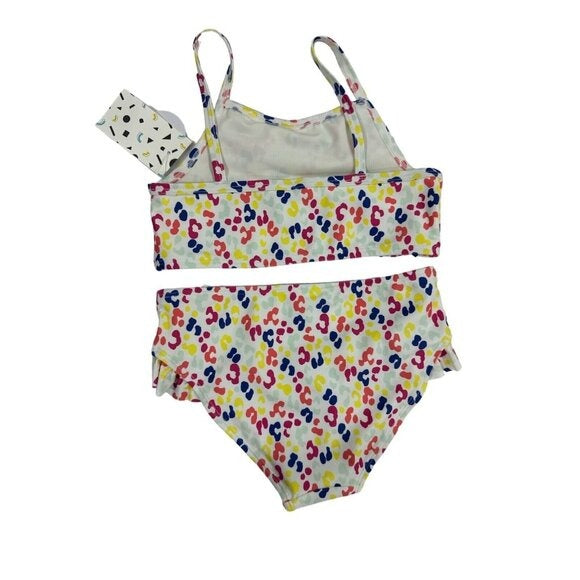 Harper Canyon Girls 2-Piece UPF 50+ Swimsuit With Ruffle Detail Size 5 Multicolor Leopard Print
