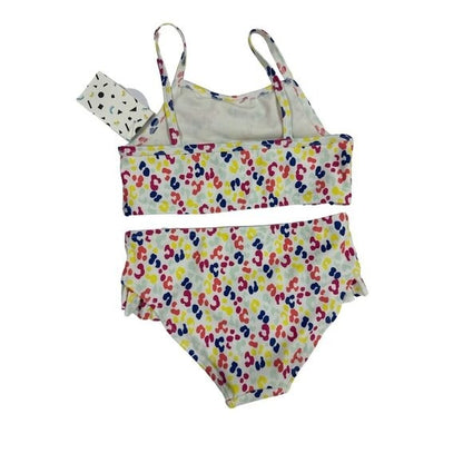 Harper Canyon Girls 2-Piece UPF 50+ Swimsuit With Ruffle Detail Size 5 Multicolor Leopard Print