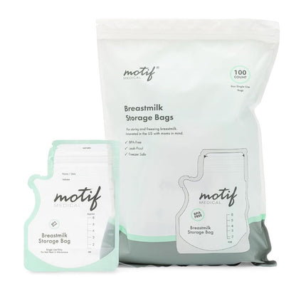 Motif Medical Breastmilk Storage Bags BPA-Free Leak-Proof Design 100 Count For Freezer & Refrigerator Use