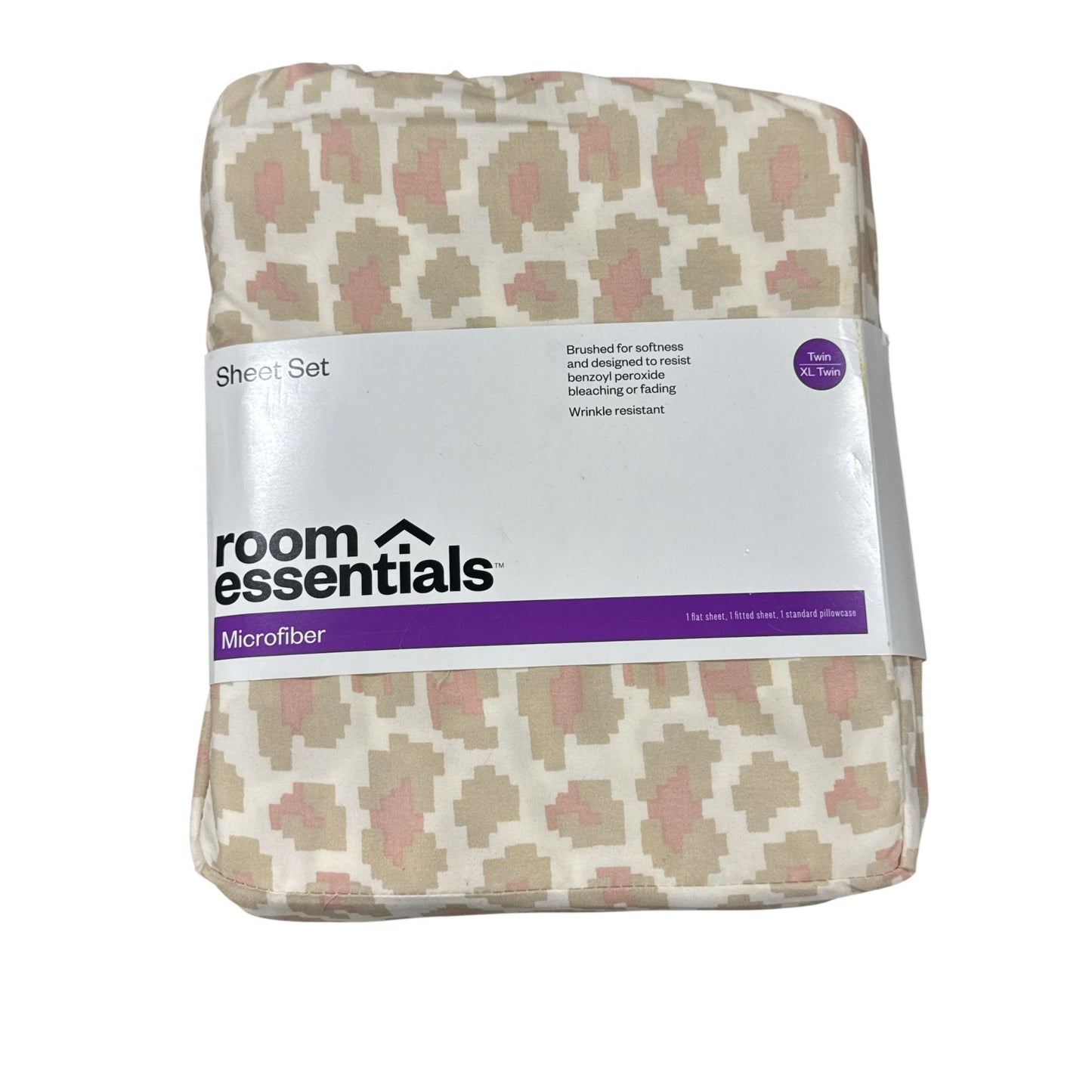 Set of 6 Home Essentials Bundle Twin XL Sheet Set, White Body Pillow Cover,  Pink Bath Rug, Washcloth, Bedskirt, & Bath Sponge